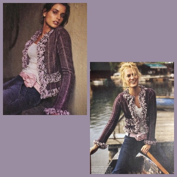 2004 Anthro "Fringe Trim Cardigan" HWR Monogram - Picture 9 of 16